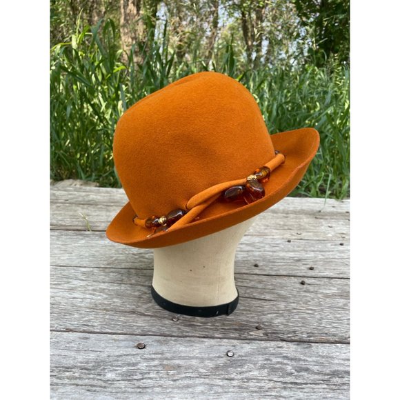 Vintage 1960s Wool Felt Bucket Hat Beaded Band Mr Johns Classic - Picture 11 of 14